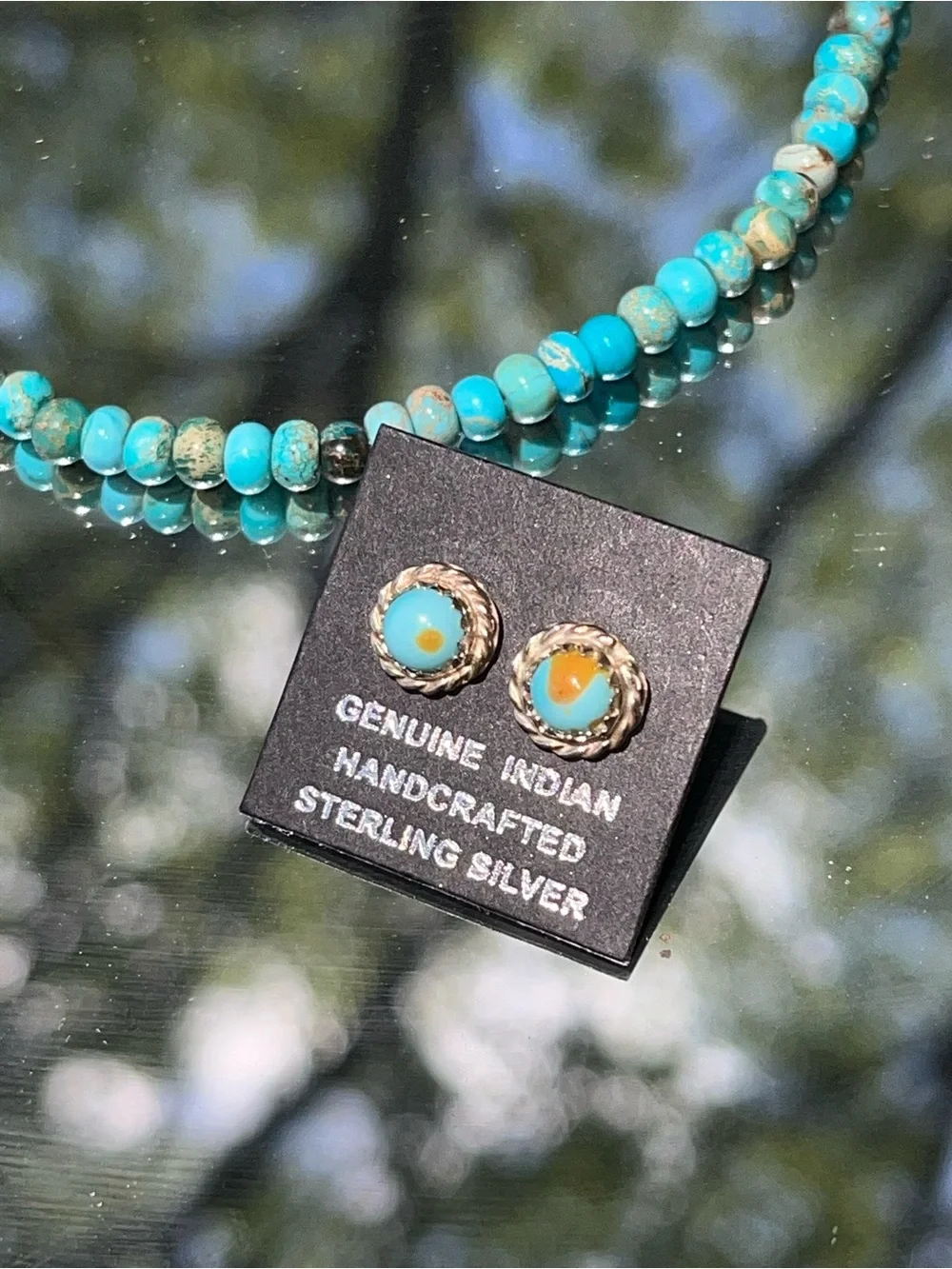 Turquoise Beaded Necklace with Turquoise Stud Earrings